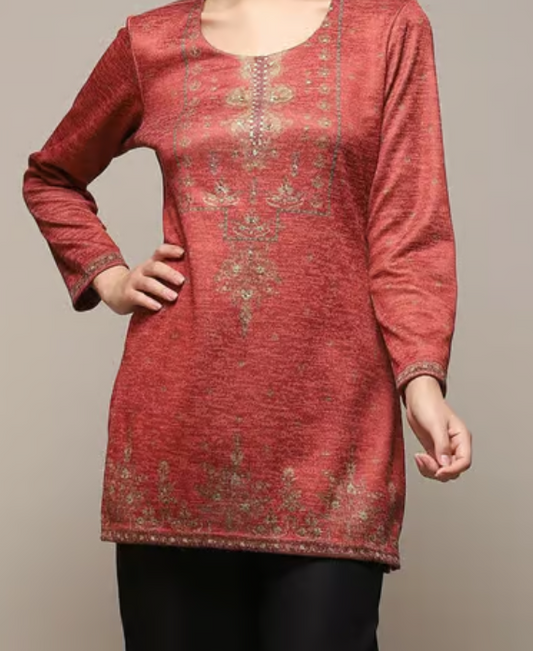 Brown Printed A Line Short Kurti