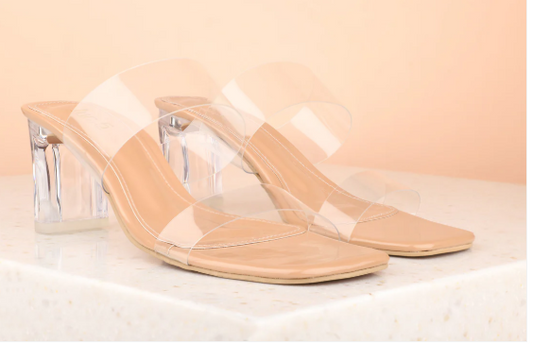 Women Beige Transparent Block Heels