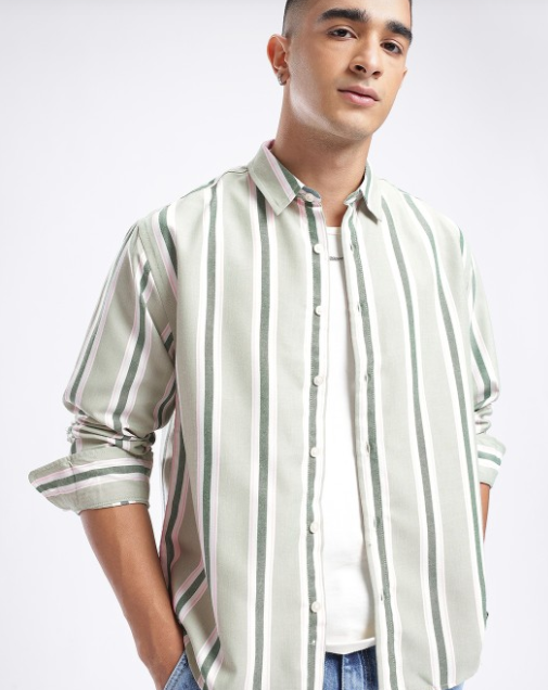 Vertical Striped Relaxed Fit Casual Shirt