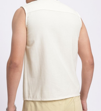 Embroidered Detail Collarless Shirt