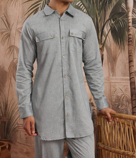 Grey solid Kurta with Trousers
