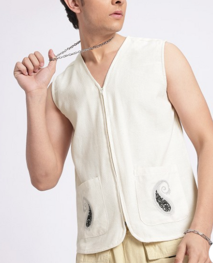 Embroidered Detail Collarless Shirt
