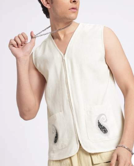 Embroidered Detail Collarless Shirt