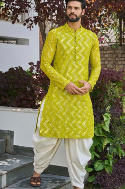 Lime green embroidered Kurta with Patiala