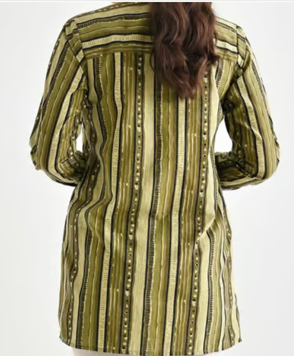Olive Cotton Striped A Line Short Kurti