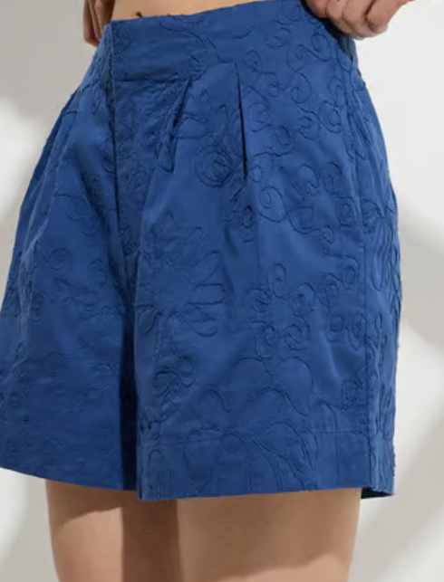 Indigo Embroidered High-Rise Cotton Shorts