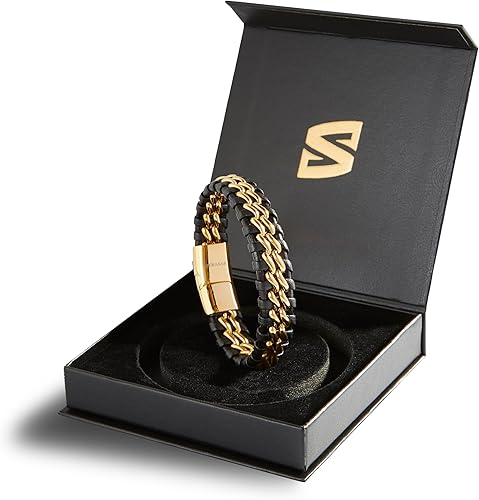 Premium Genuine Leather Bracelet [Steel] for Men in Black